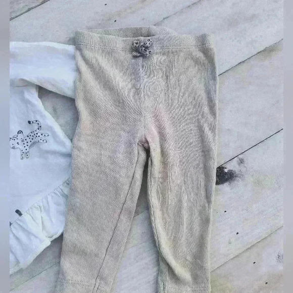 Carter's Baby Girl Leopard Print Cat Top With Tan Stretch Pants Size 6 Months - Picture 3 of 7